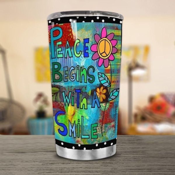 Hippie Peace Flower Art All Over Print  Tumbler
