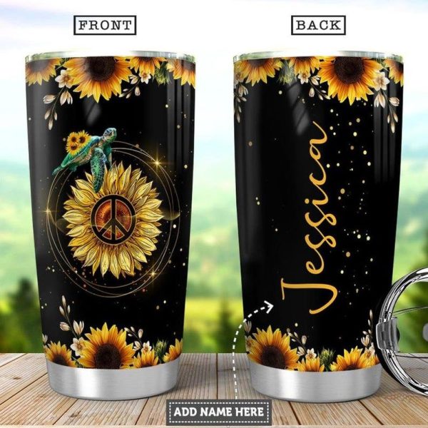 Hippie Mother Turtle Sunflower Personalized All Over Print  Tumbler